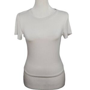 Bozzolo Crop Top Ribbed White Stretchy Tee Jr Sz L T-Shirt